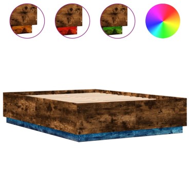 vidaXL Πλαίσιο Κρεβατιού με LED Καπνιστή Δρυς 150x200 εκ.Επεξ. Ξύλο