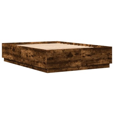 vidaXL Πλαίσιο Κρεβατιού με LED Καπνιστή Δρυς 150x200 εκ.Επεξ. Ξύλο