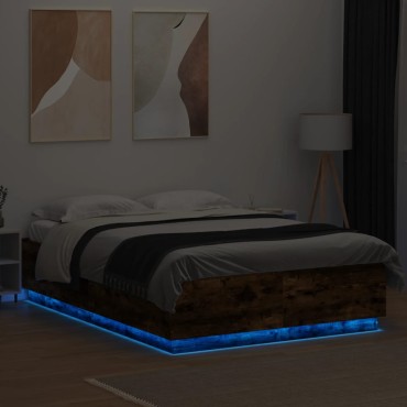 vidaXL Πλαίσιο Κρεβατιού με LED Καπνιστή Δρυς 150x200 εκ.Επεξ. Ξύλο