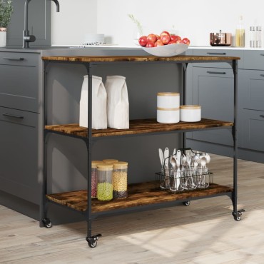 vidaXL Τρόλεϊ Κουζίνας Καπνιστή Δρυς 102x50x95cm Επεξ. Ξύλο 1 τεμ.