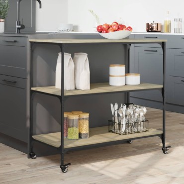 vidaXL Τρόλεϊ Κουζίνας Sonoma Δρυς 102x50x95cm Επεξεργασμένο Ξύλο 1 τεμ.