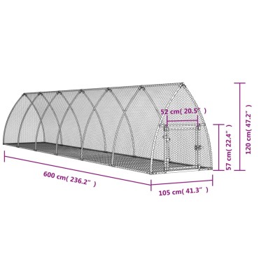 vidaXL Κλουβί Κουνελιών Ασημί 600x105x120 εκ. από Γαλβανισμένο Χάλυβα