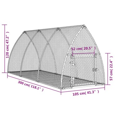 vidaXL Κλουβί Κουνελιών Ασημί 300x105x120 εκ. από Γαλβανισμένο Χάλυβα