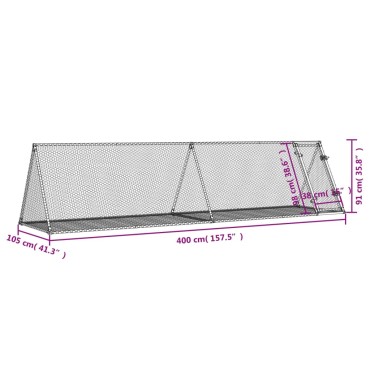 vidaXL Κλουβί Κουνελιών Ασημί 400x105x91 εκ. από Γαλβανισμένο Χάλυβα
