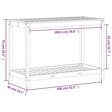 vidaXL Τραπέζι Κηπουρικής με Ράφι Καφέ 108x50x75εκ. Μασίφ Ξύλο Πεύκου