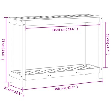 vidaXL Τραπέζι Κηπουρικής με Ράφι Καφέ 108x35x75εκ. Μασίφ Ξύλο Πεύκου