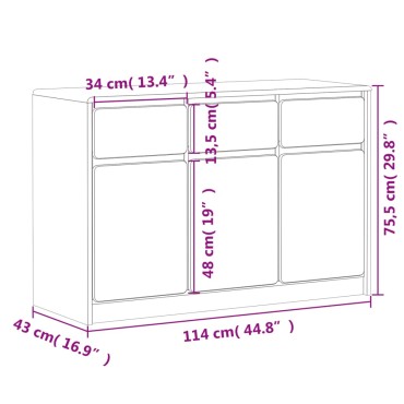 vidaXL Μπουφές SAUDA Δρυς 114x43x75,5cm από Μασίφ Ξύλο Πεύκου 1 τεμ.