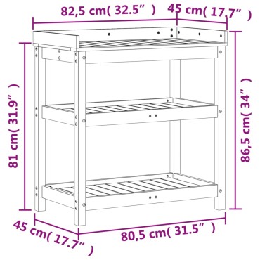 vidaXL Τραπέζι Κηπουρικής με Ράφια 82,5x45x86,5 εκ. Μασίφ Ξύλο Πεύκου