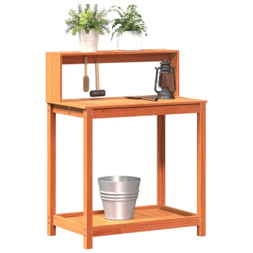 vidaXL Τραπέζι Κηπουρικής με Ράφια Καφέ 82,5x50x109,5 εκ. Μασίφ Πεύκο