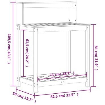 vidaXL Τραπέζι Κηπουρικής με Ράφια Καφέ 82,5x50x109,5 εκ. Μασίφ Πεύκο