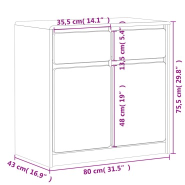 vidaXL Ντουλάπι SAUDA Δρυς 80x43x75,5cm από Μασίφ Ξύλο Πεύκου 1 τεμ.