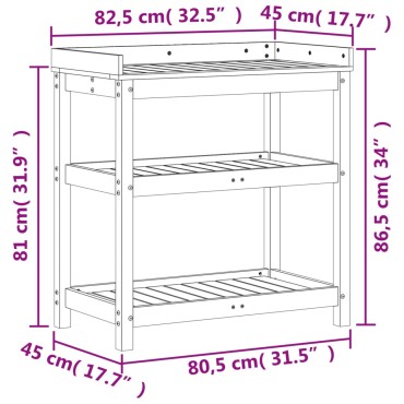 vidaXL Τραπέζι Κηπουρικής με Ράφια Καφέ 82,5x45x86,5 εκ. Μασίφ Πεύκο