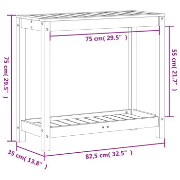 vidaXL Τραπέζι Κηπουρικής με Ράφι Λευκό 82,5x35x75εκ.Μασίφ Ξύλο Πεύκου