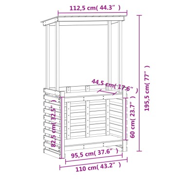 vidaXL Τραπέζι Μπαρ Κήπου με Οροφή Καφέ 112,5x57x195,5cm Μασίφ Πεύκο 1 τεμ.
