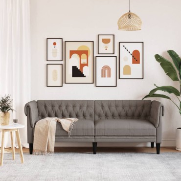 vidaXL Καναπές Τριθέσιος Chesterfield Taupe Υφασμάτινος 201,5x74,5x74,5cm 1 τεμ.