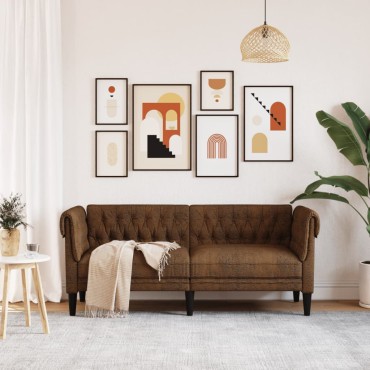 vidaXL Καναπές Διθέσιος Chesterfield Καφέ Υφασμάτινος 182,5x74,5x74,5cm 1 τεμ.