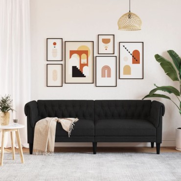 vidaXL Καναπές Τριθέσιος Chesterfield Μαύρος Υφασμάτινος 201,5x74,5x74,5cm 1 τεμ.
