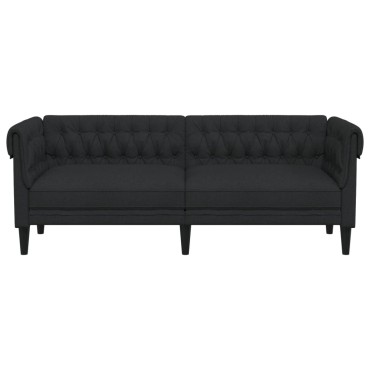vidaXL Καναπές Τριθέσιος Chesterfield Μαύρος Υφασμάτινος 201,5x74,5x74,5cm 1 τεμ.