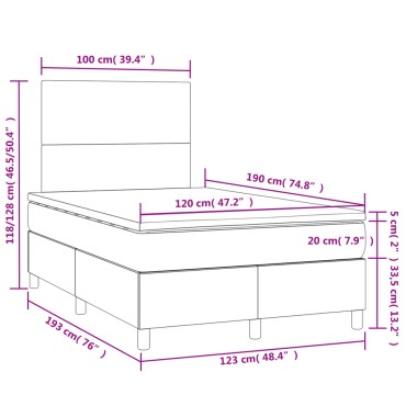 vidaXL Κρεβάτι Boxspring με Στρώμα & LED Ροζ 120x190 εκ. Βελούδινο