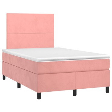 vidaXL Κρεβάτι Boxspring με Στρώμα & LED Ροζ 120x190 εκ. Βελούδινο