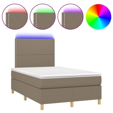 vidaXL Κρεβάτι Boxspring με Στρώμα & LED Taupe 120x190 εκ. Υφασμάτινο