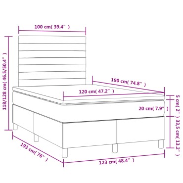vidaXL Κρεβάτι Boxspring με Στρώμα & LED Taupe 120x190 εκ. Υφασμάτινο