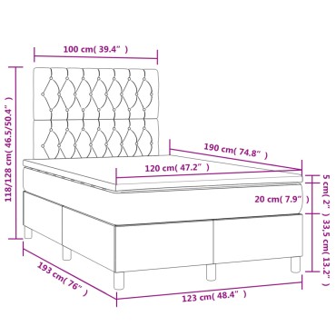 vidaXL Κρεβάτι Boxspring με Στρώμα & LED Taupe 120x190 εκ. Υφασμάτινο