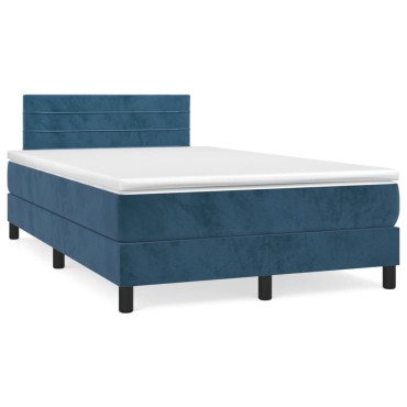 vidaXL Κρεβάτι Boxspring με Στρώμα Σκούρο Μπλε 120x200 εκ. Βελούδινο