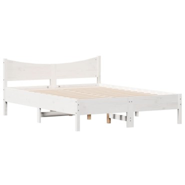 vidaXL Σκελετός Κρεβ. Χωρίς Στρώμα Λευκό 140x200cm Μασίφ Πεύκο 1 τεμ. - Διπλό