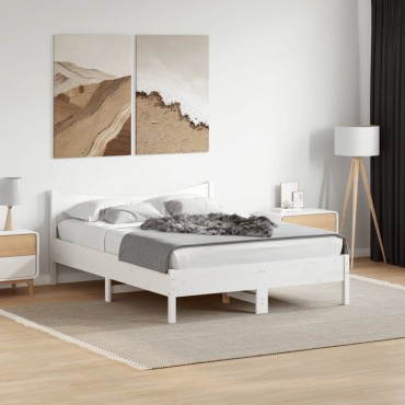 vidaXL Σκελετός Κρεβ. Χωρίς Στρώμα Λευκό 140x200cm Μασίφ Πεύκο 1 τεμ. - Διπλό