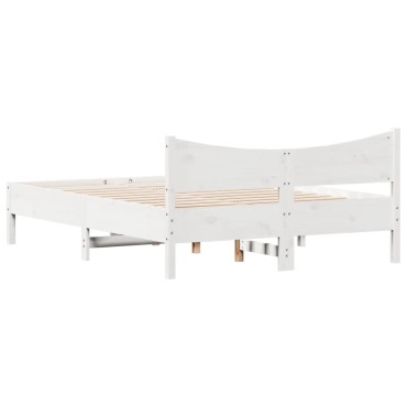 vidaXL Σκελετός Κρεβ. Χωρίς Στρώμα Λευκό 140x200cm Μασίφ Πεύκο 1 τεμ. - Διπλό