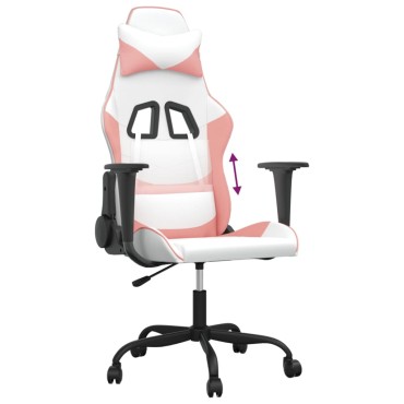 vidaXL Καρέκλα Gaming Λευκό και Ροζ από Συνθετικό Δέρμα 66x56x(120,5-131)cm 1 τεμ.