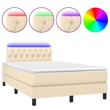 vidaXL Κρεβάτι Boxspring με Στρώμα & LED Κρεμ 120x200 εκ. Υφασμάτινο
