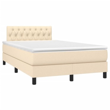 vidaXL Κρεβάτι Boxspring με Στρώμα & LED Κρεμ 120x200 εκ. Υφασμάτινο