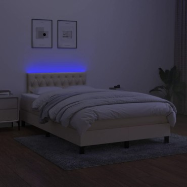 vidaXL Κρεβάτι Boxspring με Στρώμα & LED Κρεμ 120x200 εκ. Υφασμάτινο