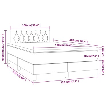 vidaXL Κρεβάτι Boxspring με Στρώμα & LED Κρεμ 120x200 εκ. Υφασμάτινο