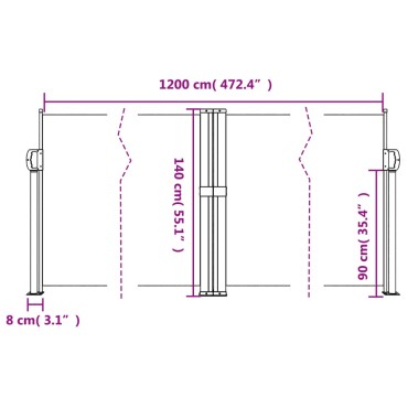 vidaXL Σκίαστρο Πλαϊνό Συρόμενο Ανθρακί 140 x 1200 εκ.