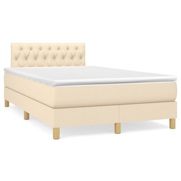vidaXL Κρεβάτι Boxspring με Στρώμα Κρεμ 120x200 εκ. Υφασμάτινο