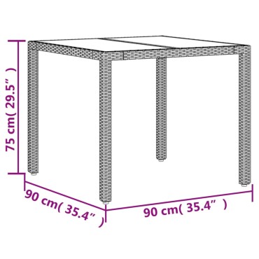 vidaXL Τραπέζι Κήπου Γυάλινη Επιφάνεια Μπεζ 90x90x75cm Συνθ. Ρατάν 1 τεμ.