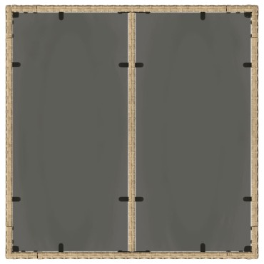 vidaXL Τραπέζι Κήπου Γυάλινη Επιφάνεια Μπεζ 90x90x75cm Συνθ. Ρατάν 1 τεμ.