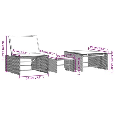 vidaXL Ξαπλώστρες 2 τεμ. Μπεζ από Συνθετικό Ρατάν με Τραπέζι 70x98x3cm