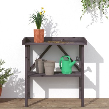 vidaXL Τραπέζι Φυτών με Ράφι Γκρι 78x38x82,5εκ. από Μασίφ Ξύλο Ελάτης