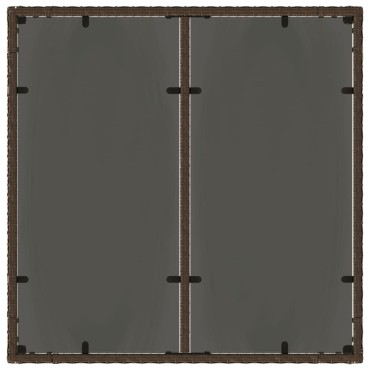 vidaXL Τραπέζι Κήπου με Γυάλινη Επιφάνεια Καφέ 90x90x75cm Συνθ. Ρατάν 1 τεμ.
