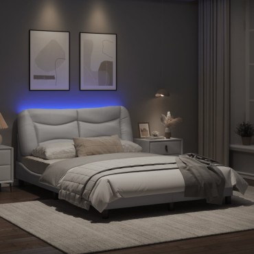 vidaXL Πλαίσιο Κρεβατιού με LED Λευκό 140x190 εκ. Συνθετικό Δέρμα