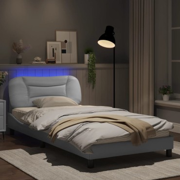 vidaXL Πλαίσιο Κρεβατιού με LED Λευκό 100x200 εκ. Συνθετικό Δέρμα