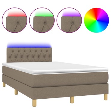vidaXL Κρεβάτι Boxspring με Στρώμα & LED Taupe 120x190 εκ. Υφασμάτινο