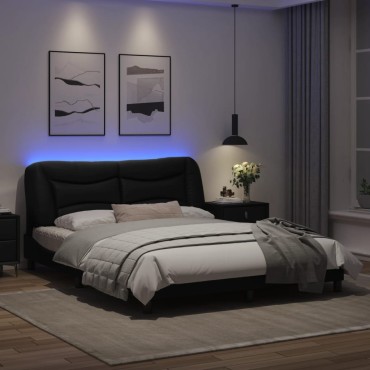 vidaXL Πλαίσιο Κρεβατιού με LED Μαύρο 160x200εκ. Συνθετικό Δέρμα