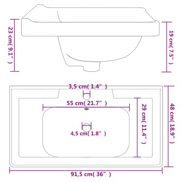 vidaXL Νιπτήρας Μπάνιου Ορθογώνιος Λευκός 91,5x48x23 εκ. Κεραμικός