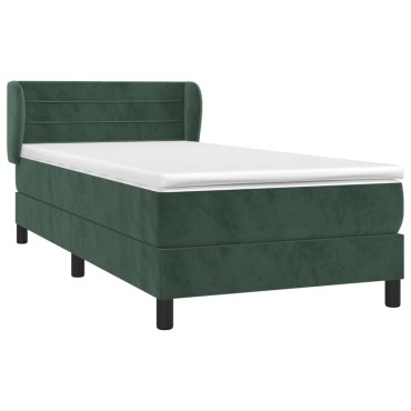 vidaXL Κρεβάτι Boxspring με Στρώμα Σκούρο Πράσινο 100x200εκ. Βελούδινο