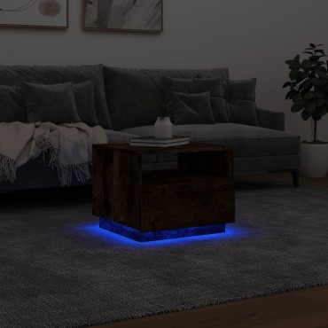 vidaXL Τραπεζάκι Σαλονιού με Φώτα LED Καπνιστή Δρυς 50x49x40cm 1 τεμ.